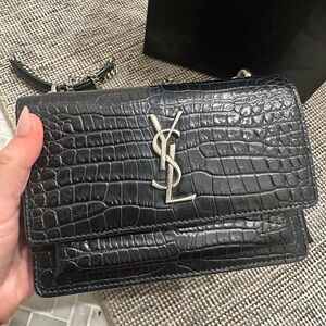 Saint Laurent Black Leather Snakeskin Purse
